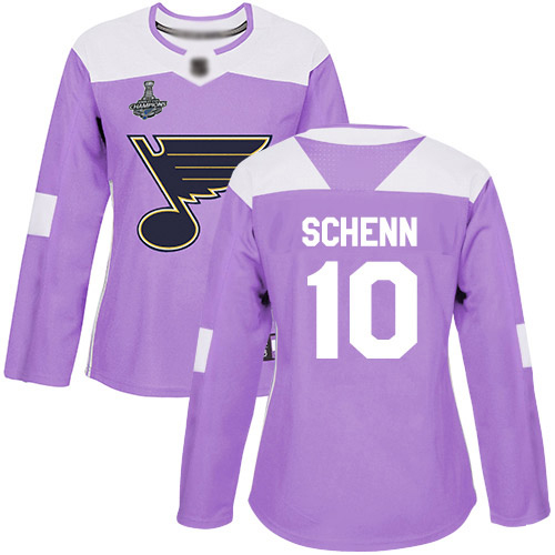 Adidas Blues #10 Brayden Schenn Purple Authentic Fights Cancer Stanley Cup Champions Women's Stitched NHL Jersey